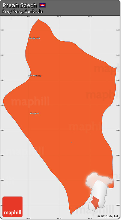 Political Simple Map of Preah Sdech, single color outside