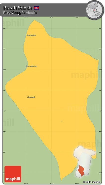 Savanna Style Simple Map of Preah Sdech, single color outside