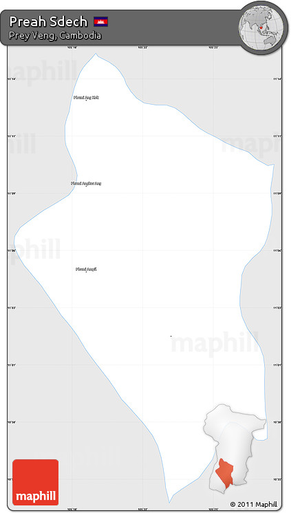 Silver Style Simple Map of Preah Sdech, single color outside