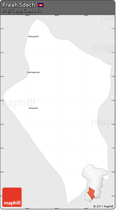 Silver Style Simple Map of Preah Sdech, single color outside