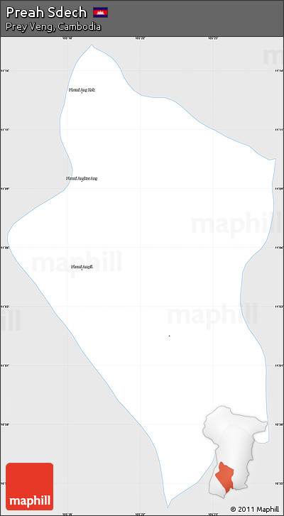 Silver Style Simple Map of Preah Sdech, single color outside