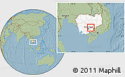 Savanna Style Location Map of Sithor Kandal, highlighted country, hill shading