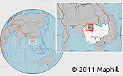 Gray Location Map of Angkor Chum, highlighted country, highlighted parent region, hill shading