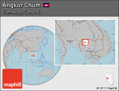 Gray Location Map of Angkor Chum, highlighted parent region, hill shading