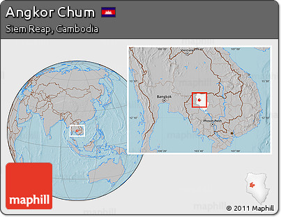 Gray Location Map of Angkor Chum, highlighted parent region, hill shading
