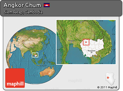 Satellite Location Map of Angkor Chum, highlighted country
