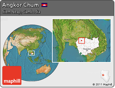 Satellite Location Map of Angkor Chum, highlighted country
