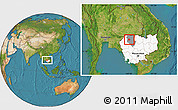 Satellite Location Map of Angkor Chum, highlighted country, highlighted parent region