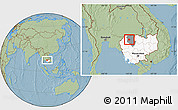 Savanna Style Location Map of Angkor Chum, highlighted country, highlighted parent region, hill shading
