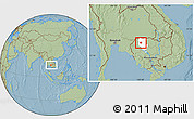 Savanna Style Location Map of Angkor Chum, highlighted parent region, hill shading