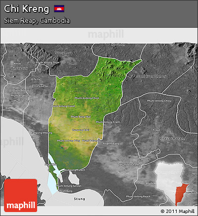 Satellite 3D Map of Chi Kreng, desaturated