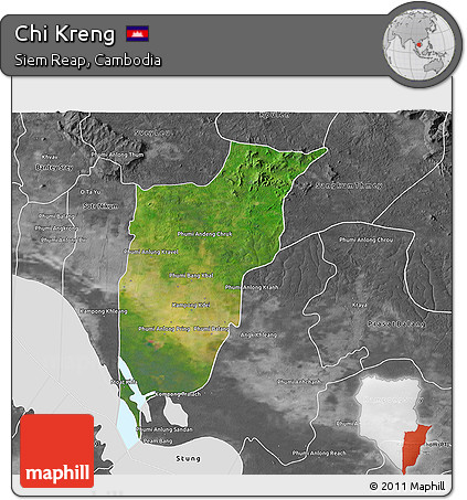 Satellite 3D Map of Chi Kreng, desaturated