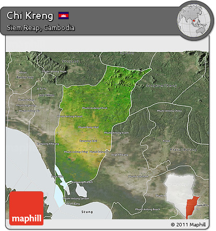 Satellite 3D Map of Chi Kreng, semi-desaturated