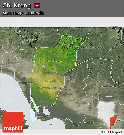 Satellite 3D Map of Chi Kreng, semi-desaturated