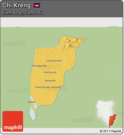 Savanna Style 3D Map of Chi Kreng, single color outside