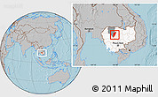 Gray Location Map of Chi Kreng, highlighted country, highlighted parent region, hill shading