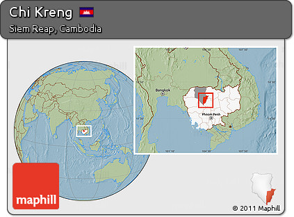 Savanna Style Location Map of Chi Kreng, highlighted country, highlighted parent region, hill shading