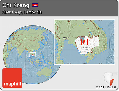 Savanna Style Location Map of Chi Kreng, highlighted country, highlighted parent region, hill shading