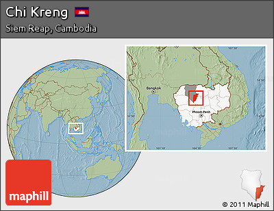 Savanna Style Location Map of Chi Kreng, highlighted country, highlighted parent region, hill shading