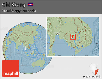 Savanna Style Location Map of Chi Kreng, hill shading