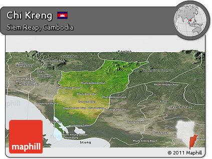 Satellite Panoramic Map of Chi Kreng, semi-desaturated