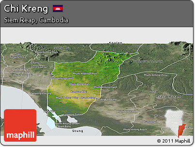 Satellite Panoramic Map of Chi Kreng, semi-desaturated