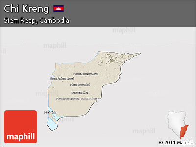 Shaded Relief Panoramic Map of Chi Kreng, single color outside