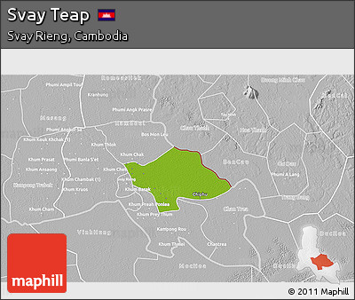 Physical 3D Map of Svay Teap, lighten, desaturated