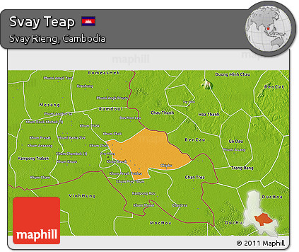 Political 3D Map of Svay Teap, physical outside