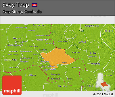 Political 3D Map of Svay Teap, physical outside