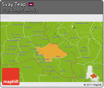 Political 3D Map of Svay Teap, physical outside