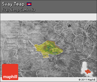 Satellite 3D Map of Svay Teap, desaturated