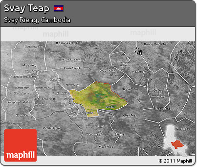 Satellite 3D Map of Svay Teap, desaturated