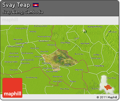 Satellite 3D Map of Svay Teap, physical outside