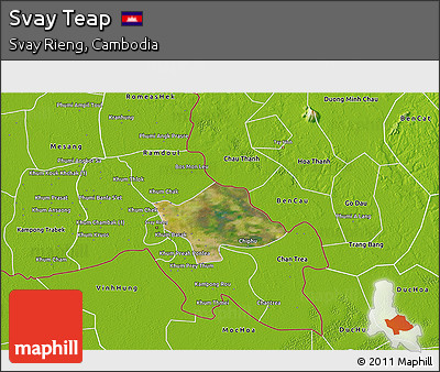 Satellite 3D Map of Svay Teap, physical outside