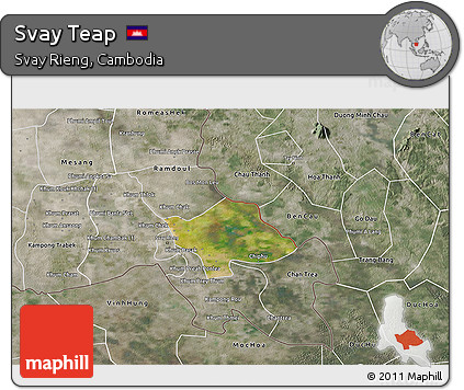 Satellite 3D Map of Svay Teap, semi-desaturated