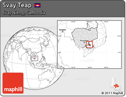 Blank Location Map of Svay Teap, highlighted country, highlighted parent region