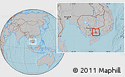 Gray Location Map of Svay Teap, within the entire country, hill shading