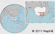 Gray Location Map of Svay Teap, highlighted country, within the entire country, hill shading