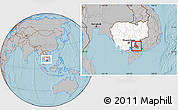 Gray Location Map of Svay Teap, highlighted country, highlighted parent region, within the entire country, hill shading