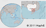Gray Location Map of Svay Teap, highlighted country, highlighted parent region, hill shading