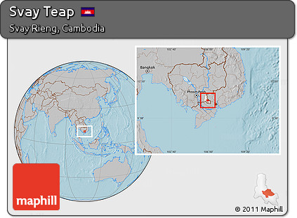 Gray Location Map of Svay Teap, highlighted parent region, hill shading
