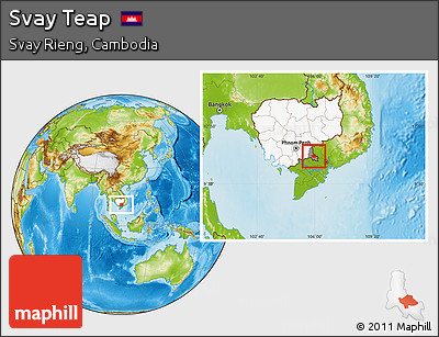 Physical Location Map of Svay Teap, highlighted country, highlighted parent region