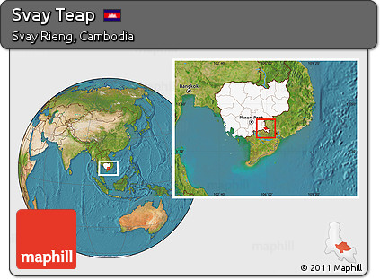 Satellite Location Map of Svay Teap, highlighted country
