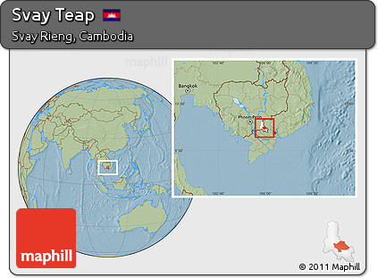 Savanna Style Location Map of Svay Teap, highlighted parent region, hill shading