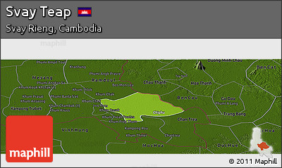 Physical Panoramic Map of Svay Teap, darken
