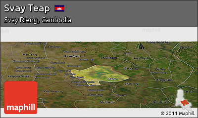 Satellite Panoramic Map of Svay Teap, darken