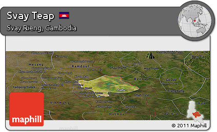 Satellite Panoramic Map of Svay Teap, darken