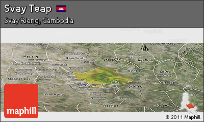 Satellite Panoramic Map of Svay Teap, semi-desaturated