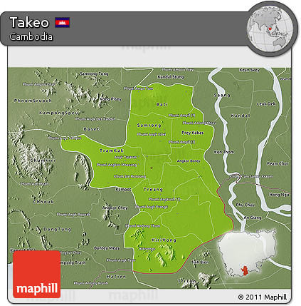 Physical 3D Map of Takeo, semi-desaturated